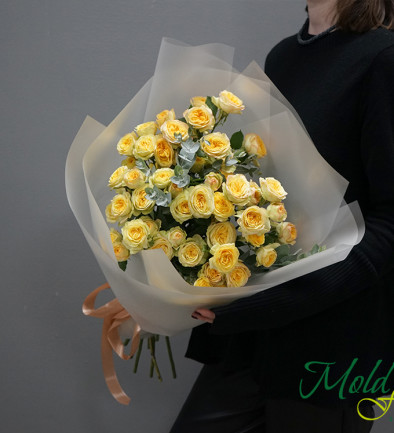 Bouquet of Yellow Spray Roses and Eucalyptus photo 394x433